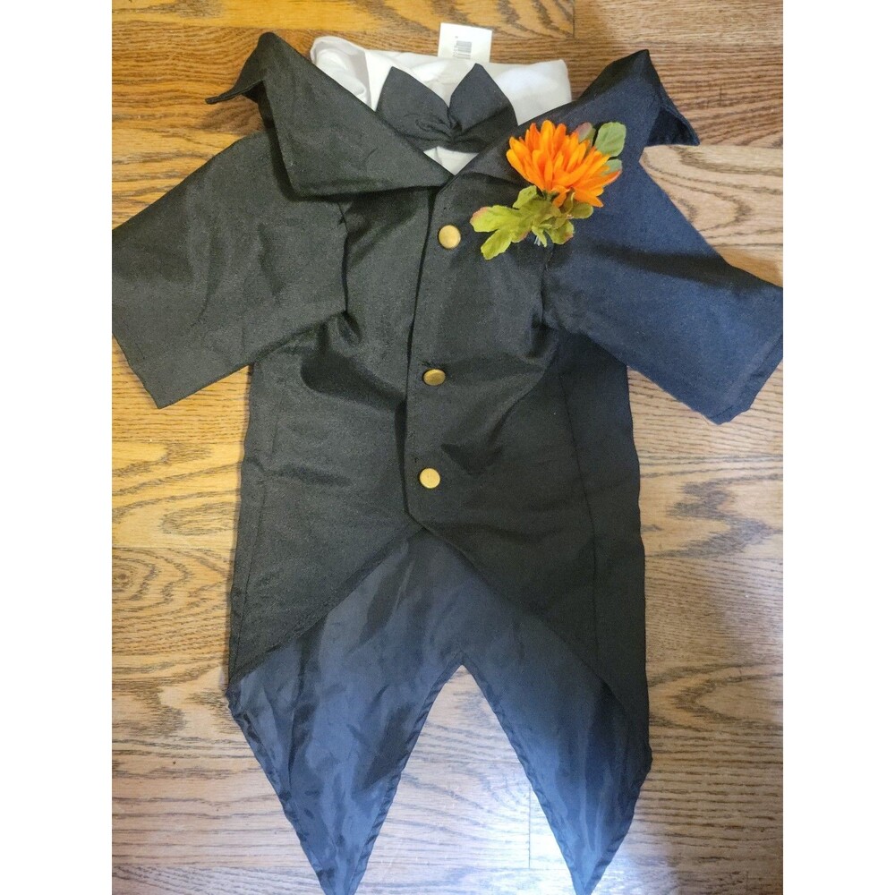 Black & White Dog Tuxedo w/ Bow Tie, Size L, Polyester Wedding Theme